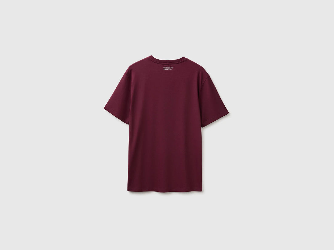 Benetton Burgundy Men Regular Fit T-Shirt with Logo SKU: 39VFU10CP_34D Image 02