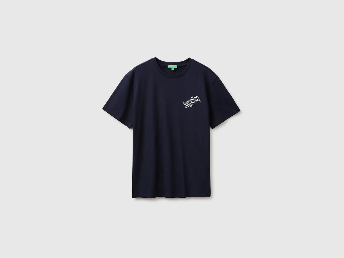 Benetton Dark Blue Men Regular Fit T-Shirt with Logo SKU: 39VFU10CP_3C1 Image 01