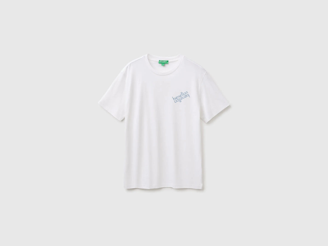 Benetton White Men Regular Fit T-Shirt with Logo SKU: 39VFU10CP_905 Image 01