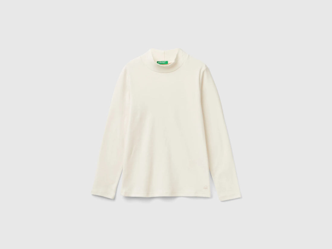 Benetton Creamy White Girls T-Shirt in Pure Organic Cotton SKU: 3AOUC201O_0R2 Image 01