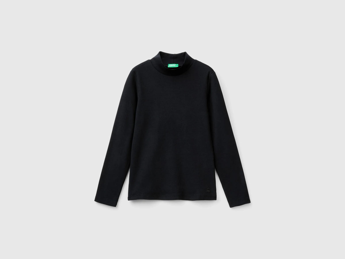 Benetton Black Girls T-Shirt in Pure Organic Cotton SKU: 3AOUC201O_100 Image 01
