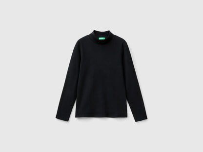 Benetton Black Girls T-Shirt in Pure Organic Cotton SKU: 3AOUC201O_100 Image 01