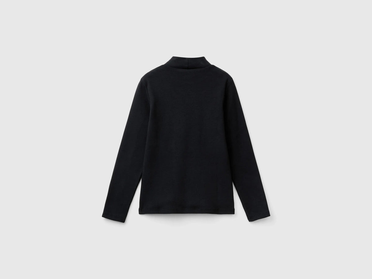 Benetton Black Girls T-Shirt in Pure Organic Cotton SKU: 3AOUC201O_100 Image 02