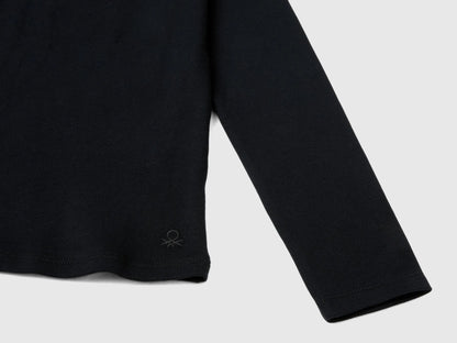 Benetton Black Girls T-Shirt in Pure Organic Cotton SKU: 3AOUC201O_100 Image 03