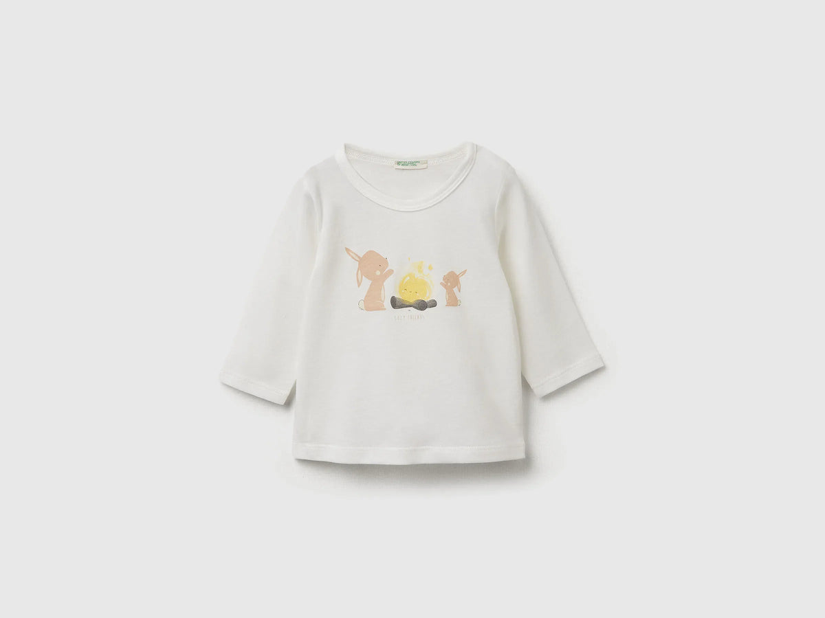Benetton_Creamy White_Cotton T-Shirt with Print_3ATNA106O_909_01