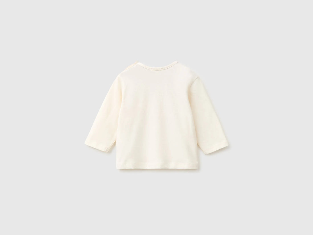 Benetton Creamy White Girl Organic Cotton Printed T-Shirt SKU: 3ATNA107H_0R2 Image 02