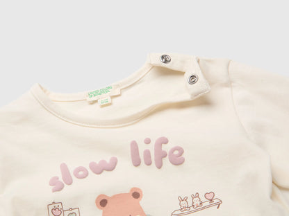 Benetton Creamy White Girl Organic Cotton Printed T-Shirt SKU: 3ATNA107H_0R2 Image 03