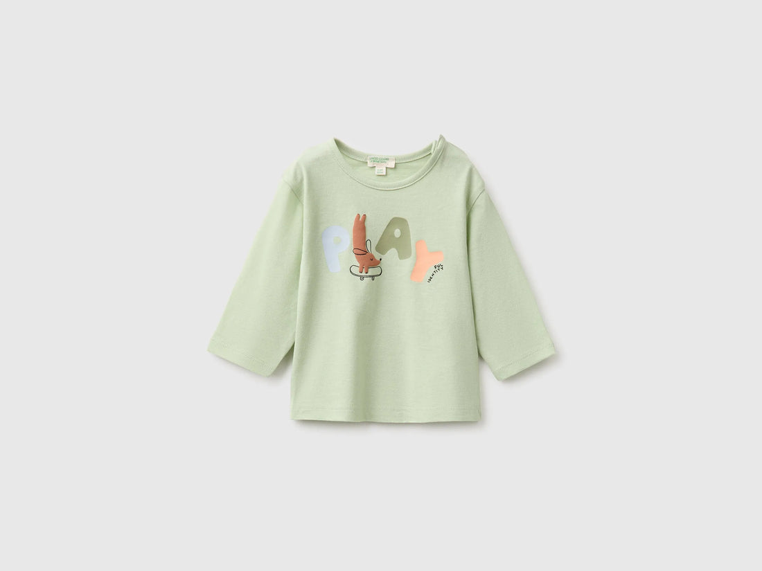 Benetton Light Green Unisex Organic Cotton Printed T-Shirt SKU: 3ATNA107H_2G8 Image 01