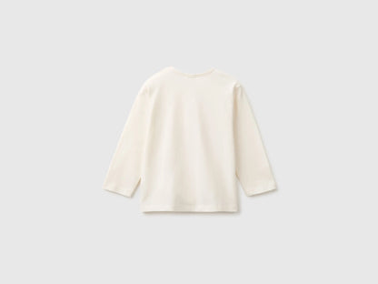 Benetton Creamy White Girl Organic Cotton Printed T-Shirt SKU: 3ATNA107H_901 Image 02