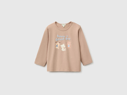 Benetton Dove Gray New Born Organic Cotton Printed T-Shirt SKU: 3ATNA107H_903 Image 01