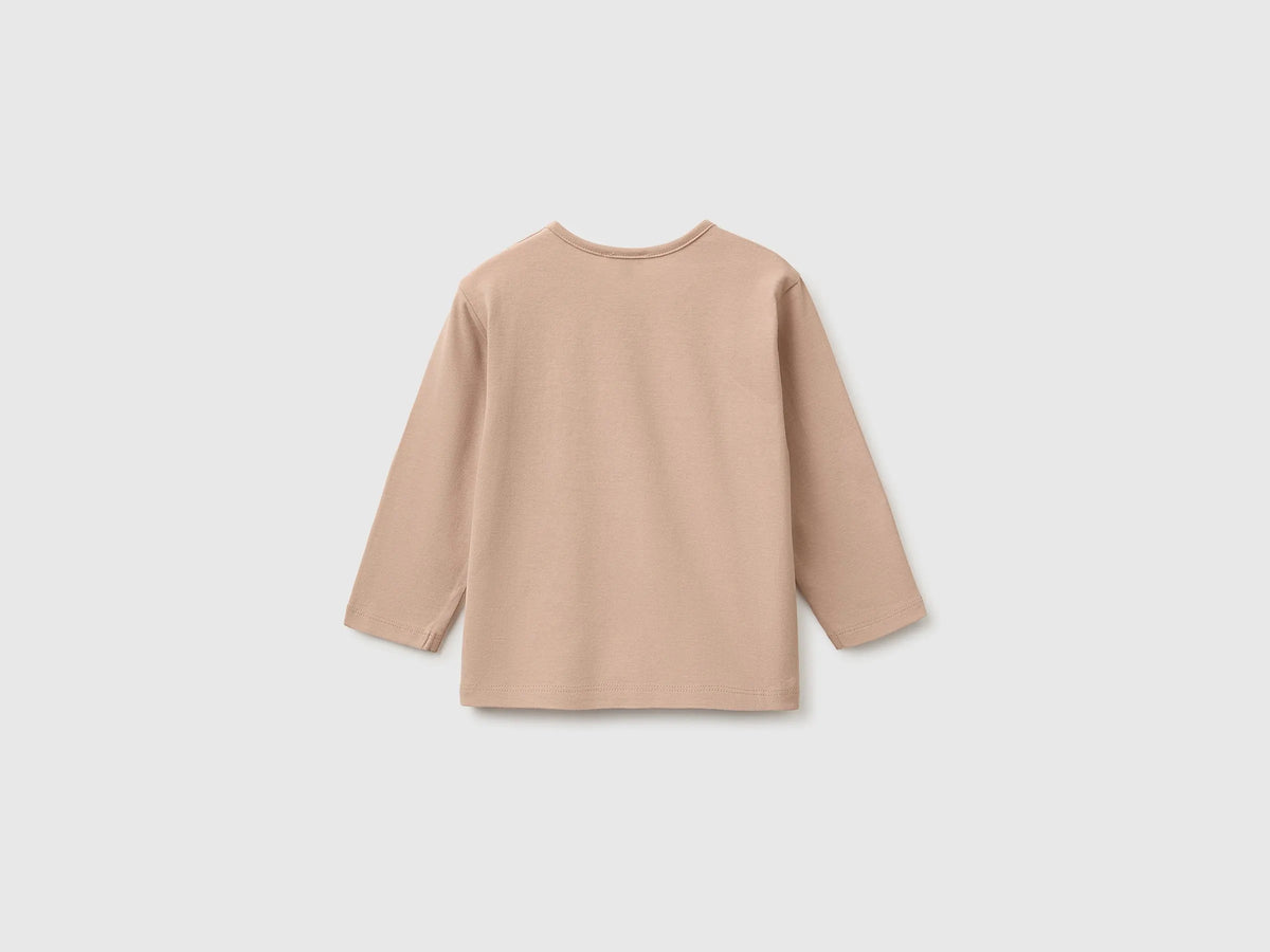 Benetton Dove Gray New Born Organic Cotton Printed T-Shirt SKU: 3ATNA107H_903 Image 02