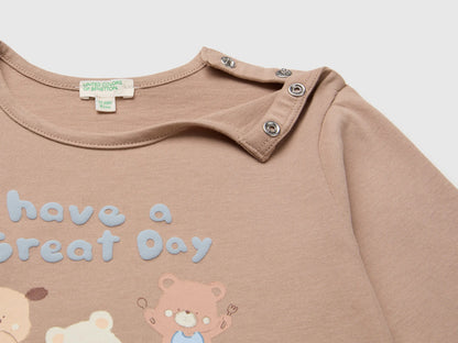 Benetton Dove Gray New Born Organic Cotton Printed T-Shirt SKU: 3ATNA107H_903 Image 03
