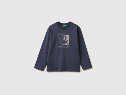 Benetton_Air Force Blue_Warm T-Shirt with Logo Print_3ATNC10QU_0J8_01