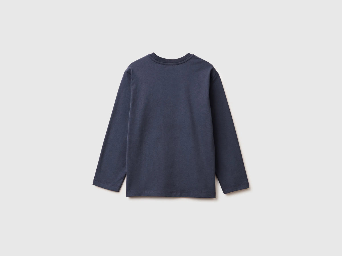 Benetton_Air Force Blue_Warm T-Shirt with Logo Print_3ATNC10QU_0J8_02