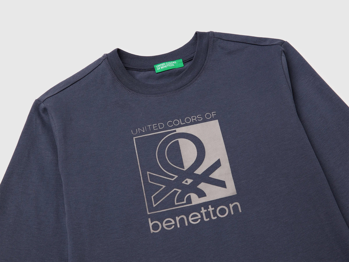 Benetton_Air Force Blue_Warm T-Shirt with Logo Print_3ATNC10QU_0J8_03