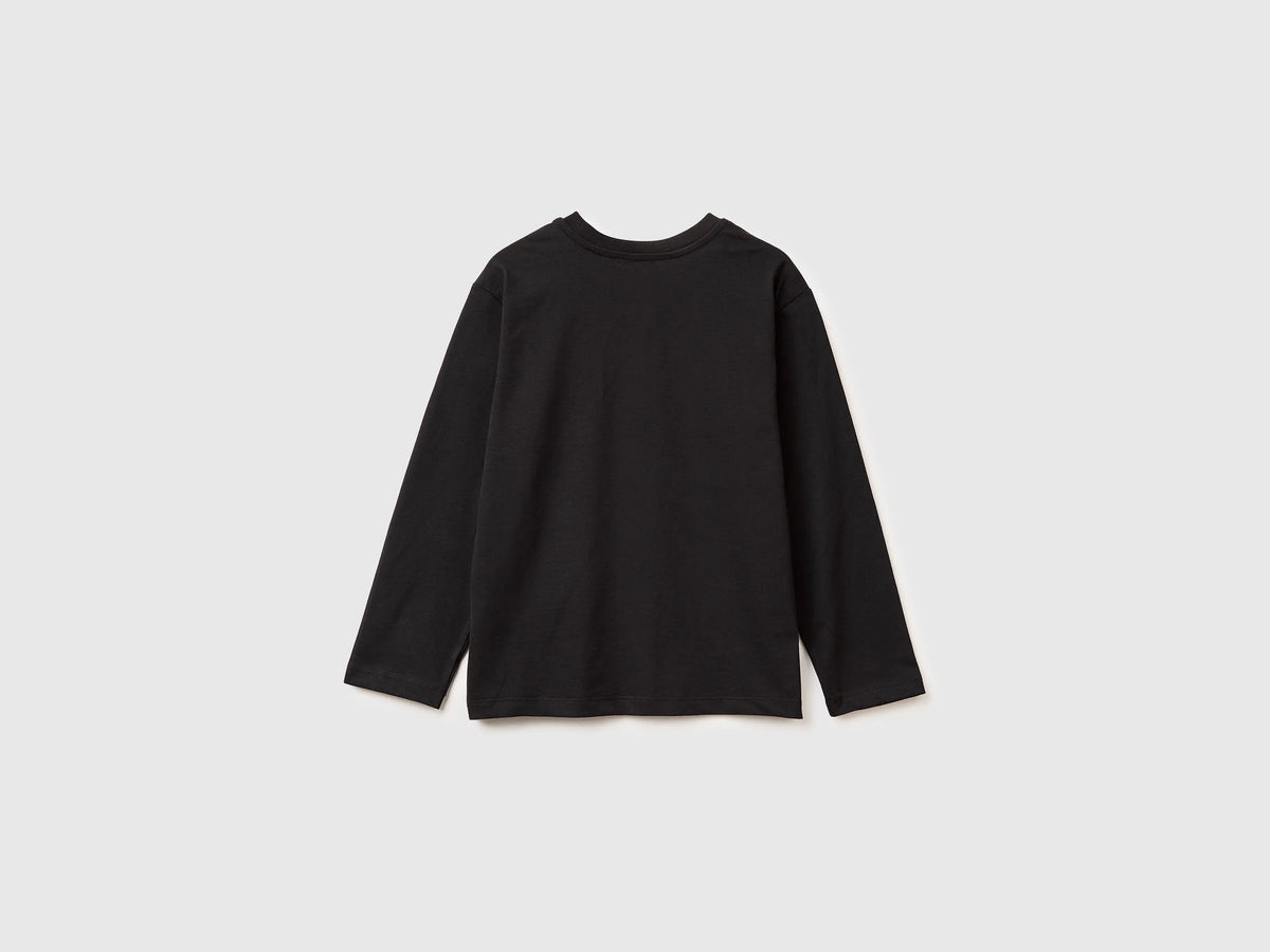 Benetton_Black_Warm T-Shirt with Logo Print_3ATNC10QU_100_02