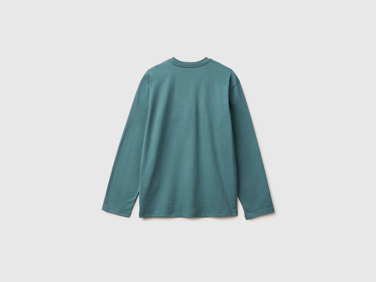 Benetton_Turquoise_Warm T-Shirt with Logo Print_3ATNC10QU_19W_02