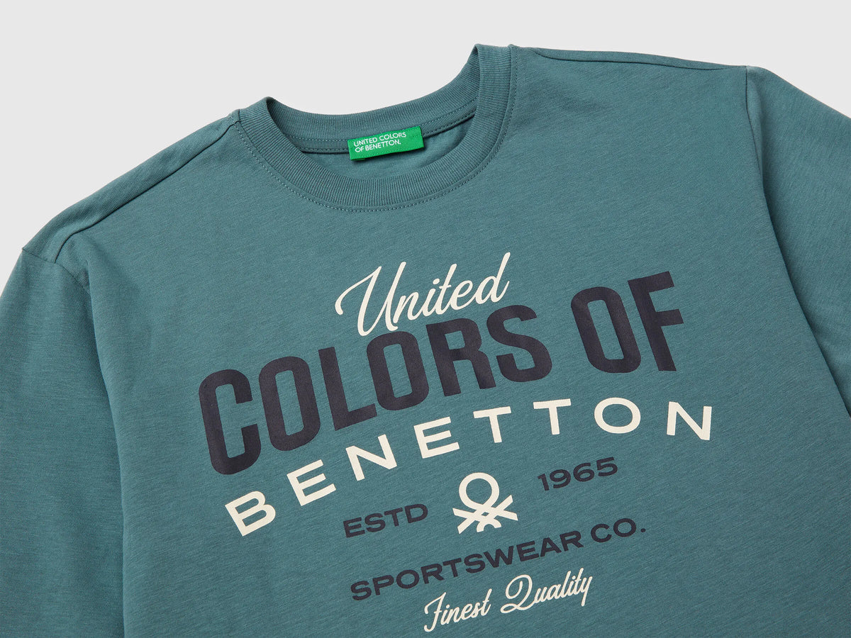 Benetton_Turquoise_Warm T-Shirt with Logo Print_3ATNC10QU_19W_03
