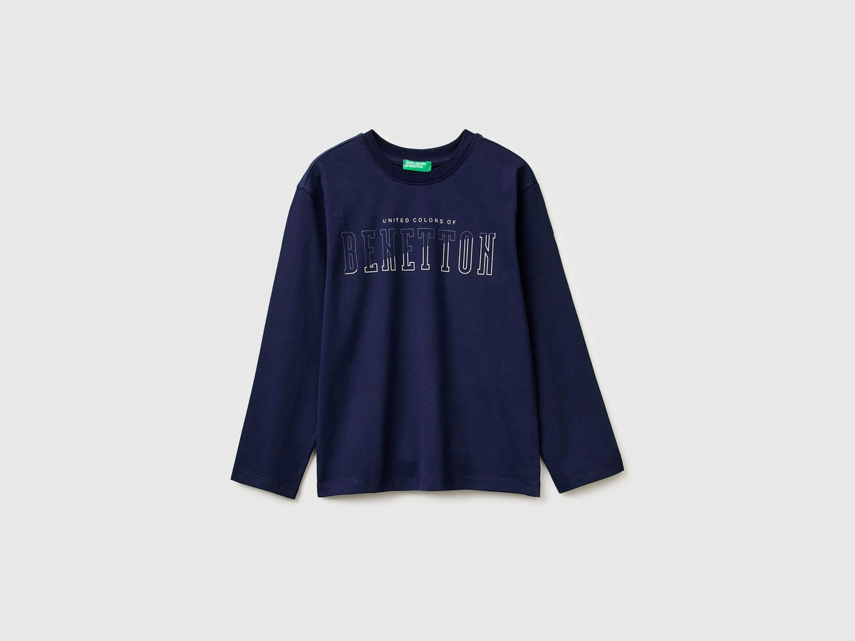 Benetton_Blue_Warm T-Shirt with Logo Print_3ATNC10QU_252_01