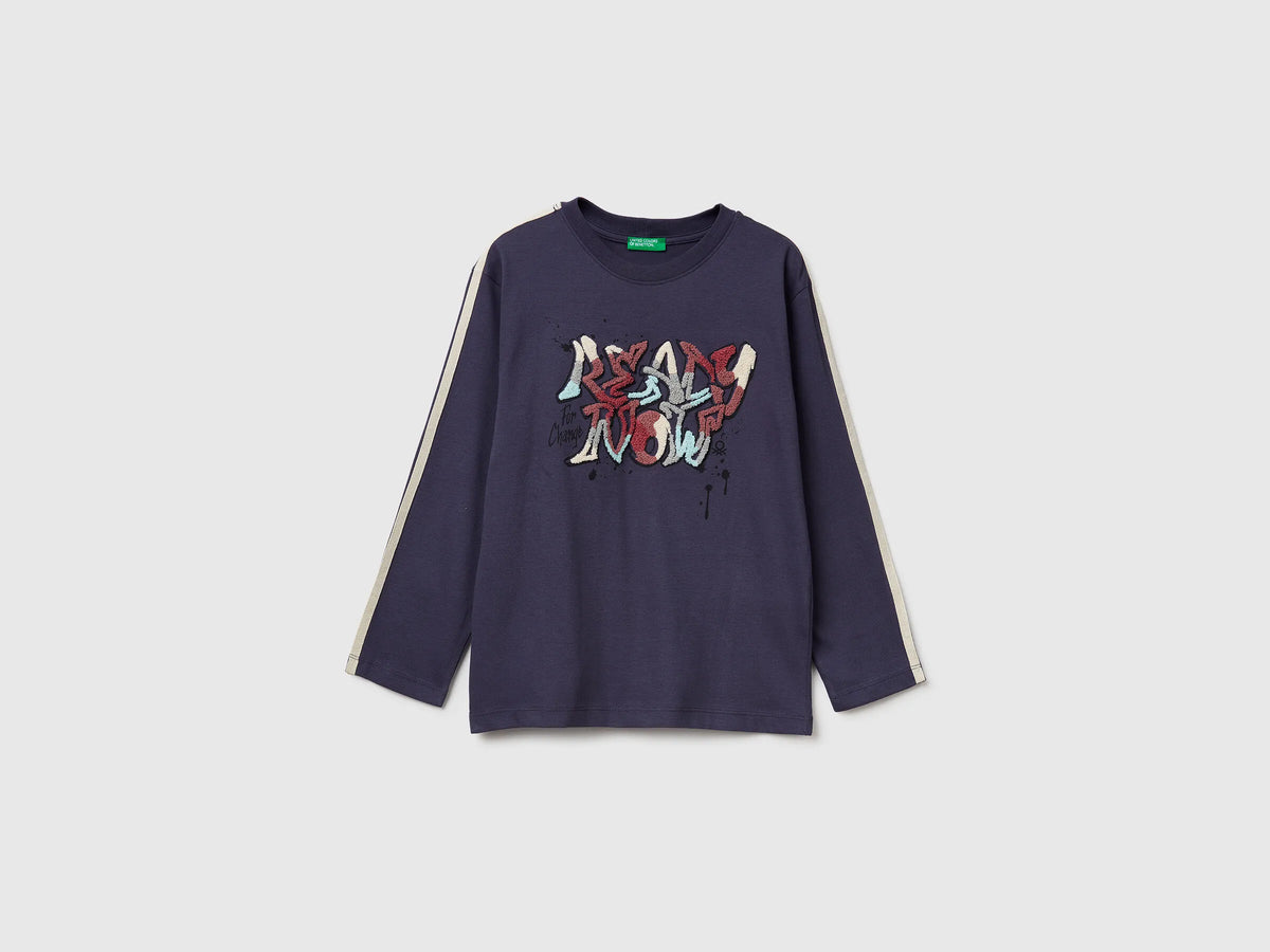 Benetton_Air Force Blue_T-Shirt with Graffiti Print_3ATNC10R7_0J8_01