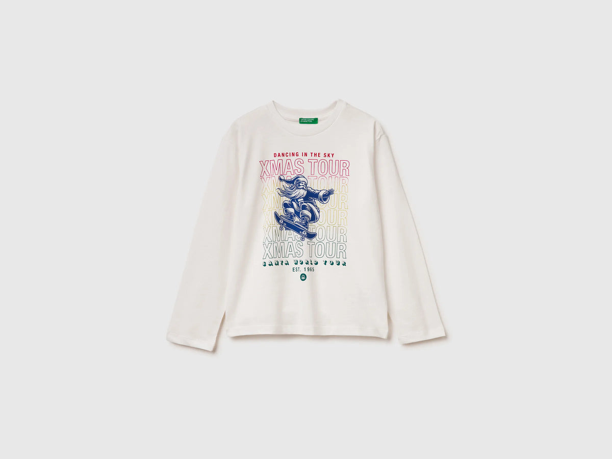 Benetton_Creamy White_T-Shirt in Warm Cotton with Print_3ATNC10R8_074_01
