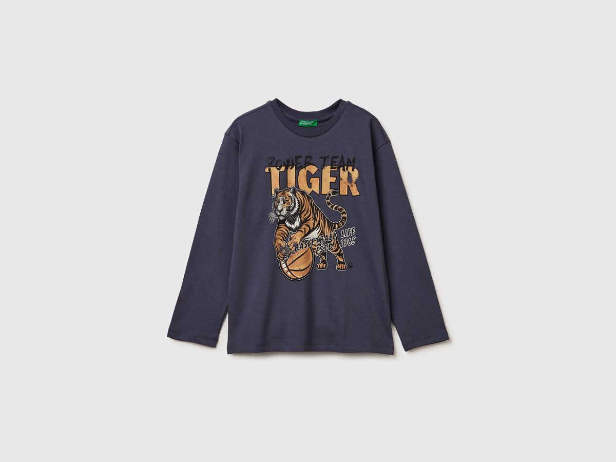 Benetton_Air Force Blue_T-Shirt in Warm Cotton with Print_3ATNC10R8_0J8_01