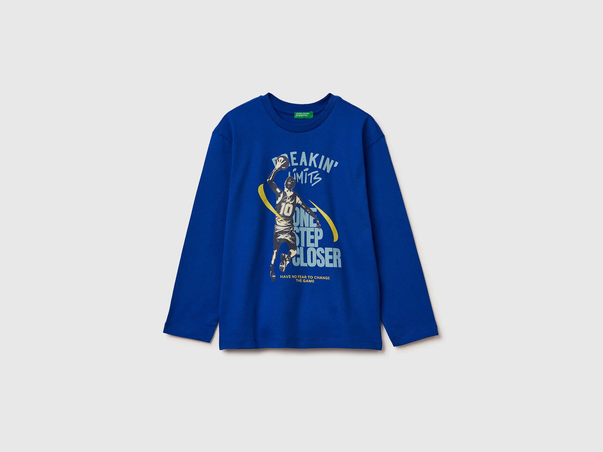 Benetton_Bright Blue_T-Shirt in Warm Cotton with Print_3ATNC10R8_19R_01