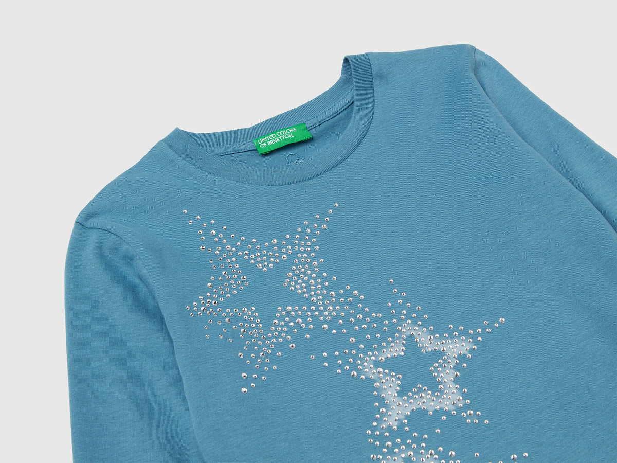 Benetton_Turquoise_T-Shirt with Rhinestone Applique_3ATNC10RF_2H6_03