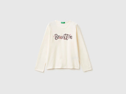 Benetton_Creamy White_T-Shirt in Warm Cotton with Sequins_3ATNC10RG_0R2_01