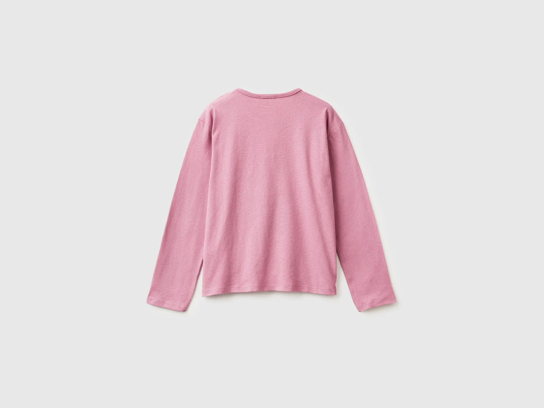 Benetton_Pink_T-Shirt in Warm Cotton with Sequins_3ATNC10RG_2G9_02