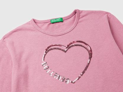 Benetton_Pink_T-Shirt in Warm Cotton with Sequins_3ATNC10RG_2G9_03