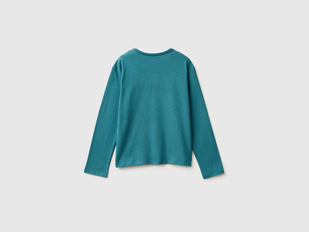 Benetton_Turquoise_T-Shirt in Warm Cotton with Sequins_3ATNC10RG_2H6_02