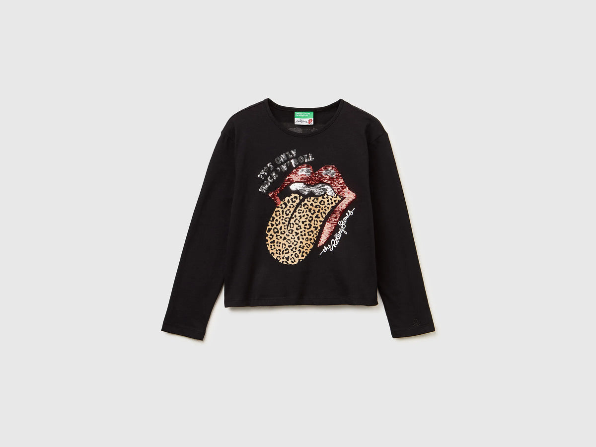 Benetton_Black_Boxy Fit "The Rolling Stones" T-Shirt_3ATNC10RI_100_01