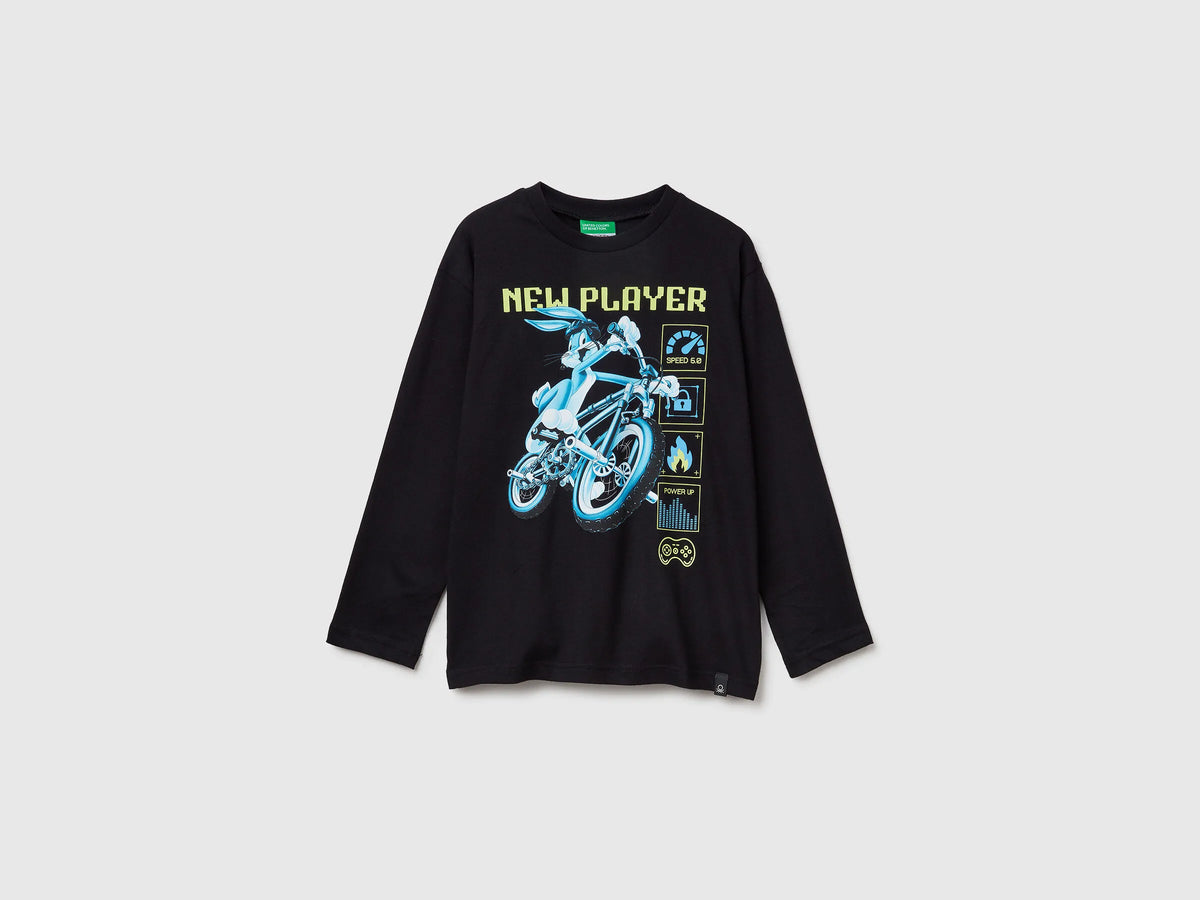 Benetton_Black_T-Shirt with Photographic Print_3ATNC10RL_100_01