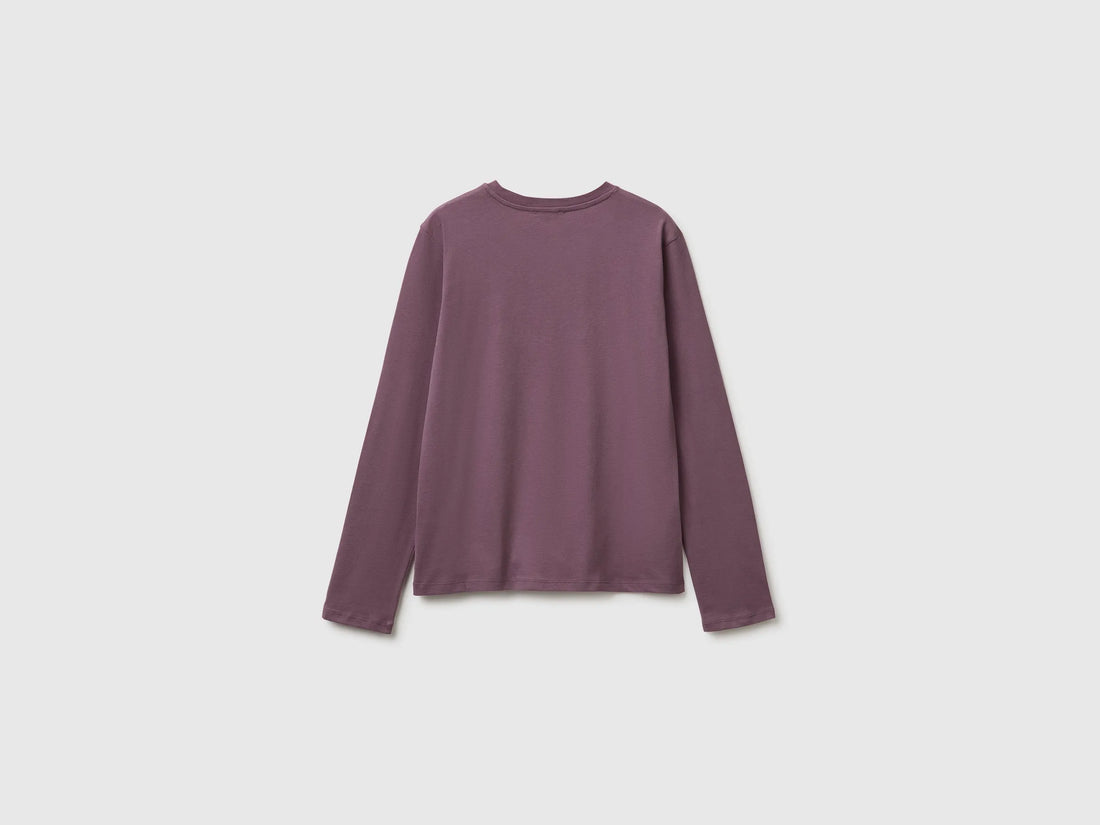 Benetton Plum Girls Long-Sleeved T-Shirt with Embroidery SKU: 3ATNC10U8_048 Image 02