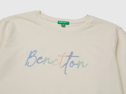 Benetton Creamy White Girls Long-Sleeved T-Shirt with Embroidery SKU: 3ATNC10U8_0R2 Image 03