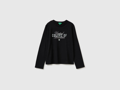 Benetton Black Girls Long-Sleeved T-Shirt with Embroidery SKU: 3ATNC10U8_100 Image 01