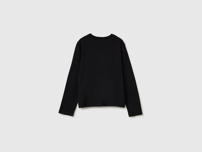 Benetton Black Girls Long-Sleeved T-Shirt with Embroidery SKU: 3ATNC10U8_100 Image 02