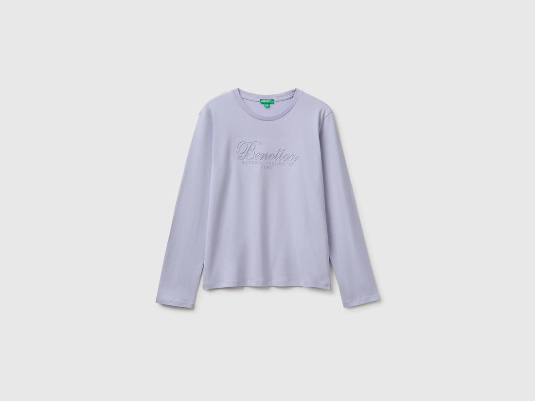 Benetton Lavender Girls Long-Sleeved T-Shirt with Embroidery SKU: 3ATNC10U8_19B Image 01