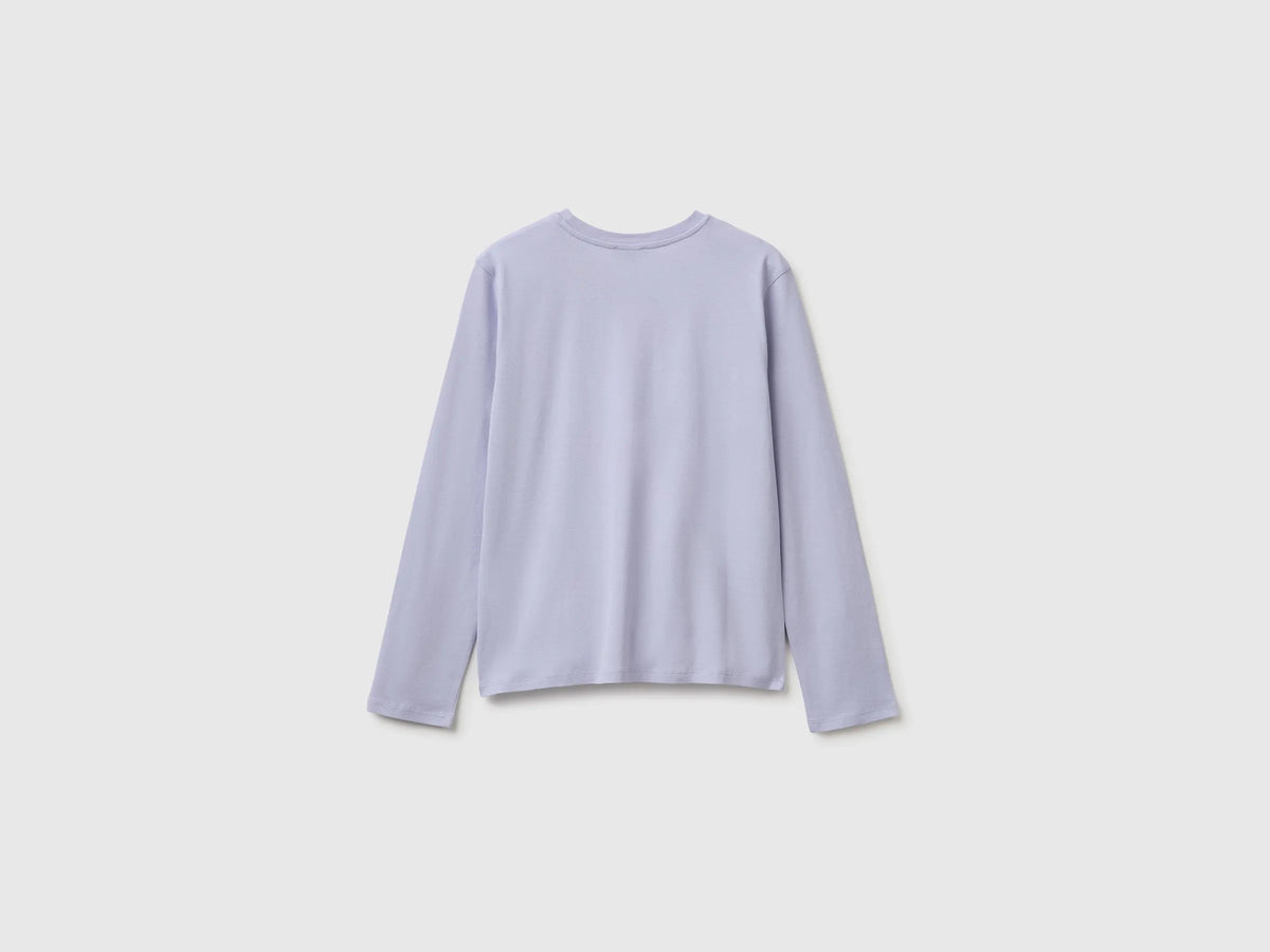 Benetton Lavender Girls Long-Sleeved T-Shirt with Embroidery SKU: 3ATNC10U8_19B Image 02