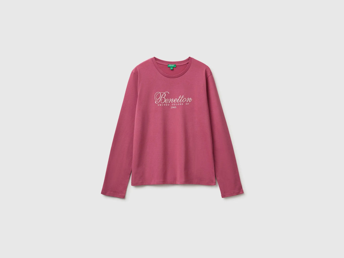 Benetton Fuchsia Girls Long-Sleeved T-Shirt with Embroidery SKU: 3ATNC10U8_2J4 Image 01