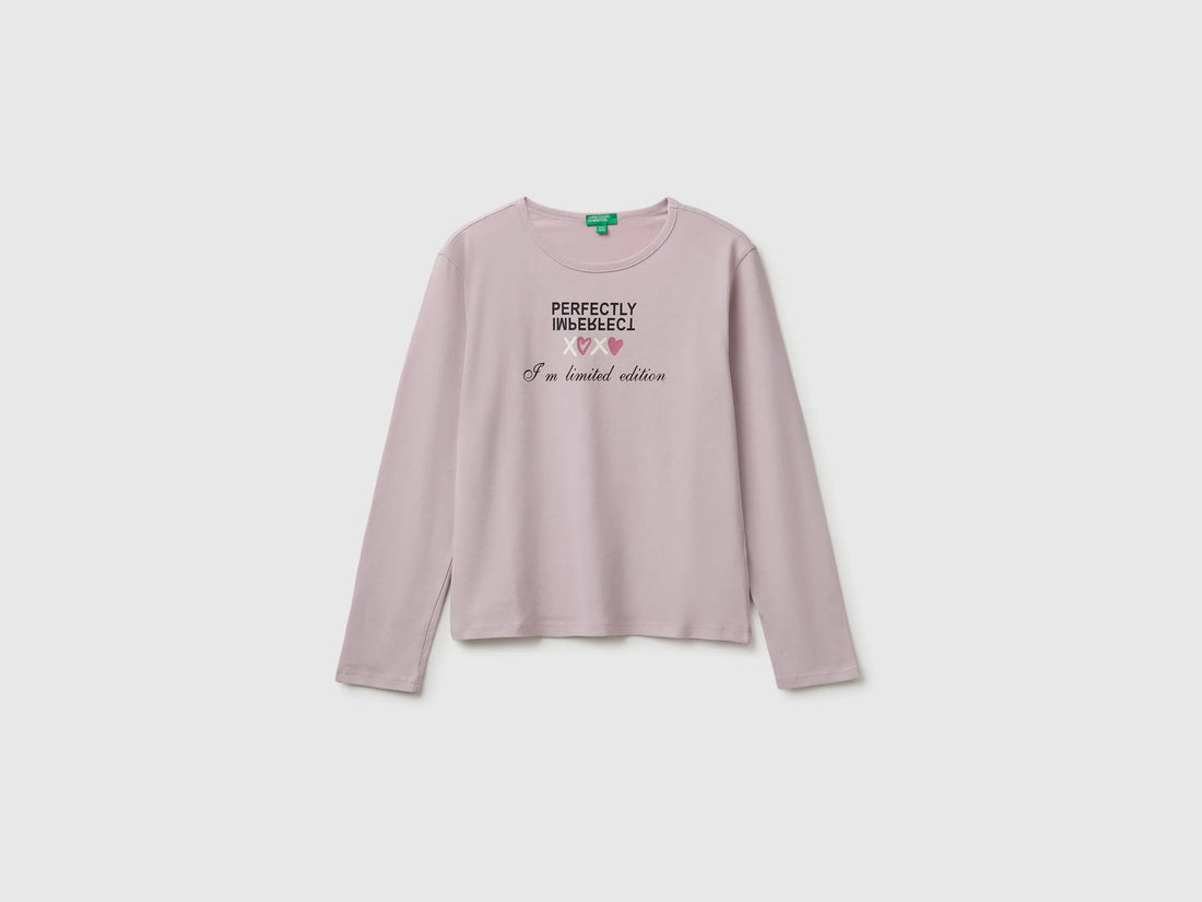Benetton Pink Girls 100% Organic Cotton T-Shirt with Print SKU: 3ATNC10UA_197 Image 01