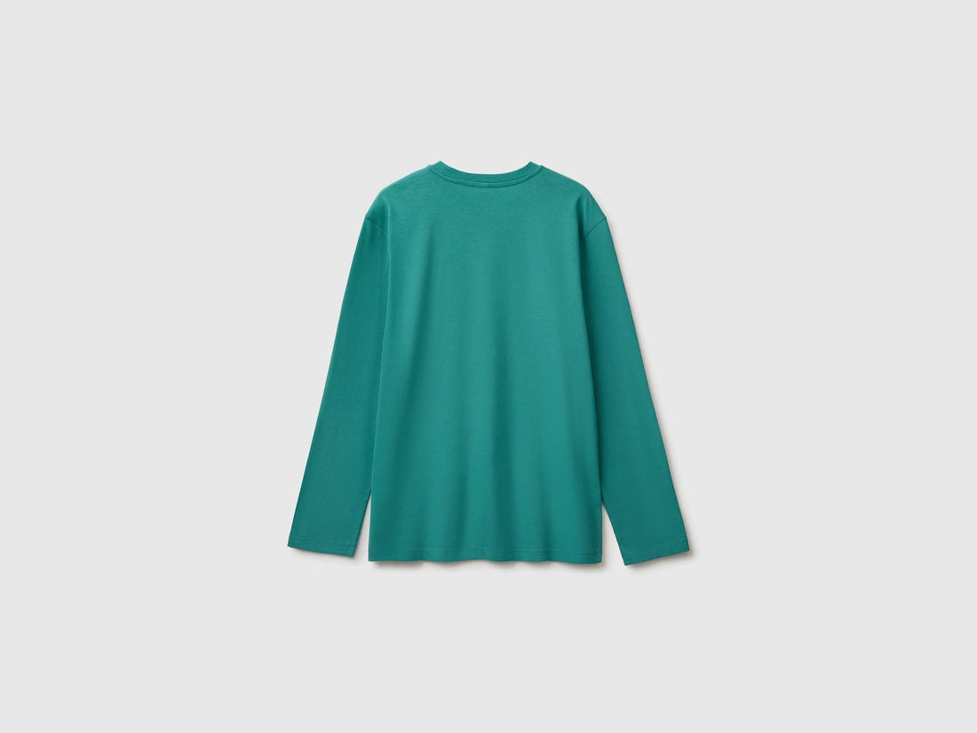 Benetton Dark Green Boys T-Shirt with Print and Embroidery SKU: 3ATNC10UD_285 Image 02