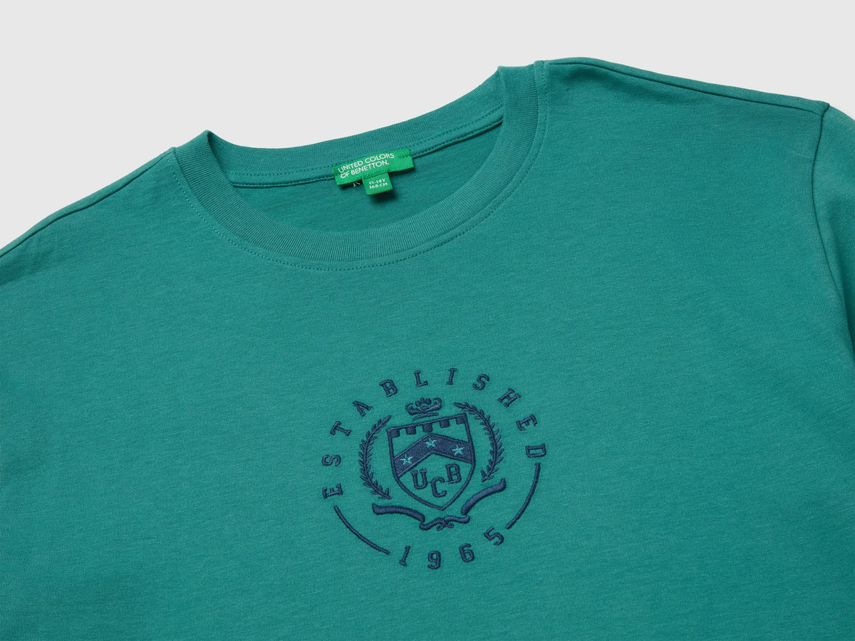 Benetton Dark Green Boys T-Shirt with Print and Embroidery SKU: 3ATNC10UD_285 Image 03