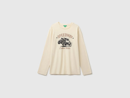 Benetton Creamy White Boys 100% Organic Cotton Printed T-Shirt SKU: 3ATNC10UF_3C9 Image 01