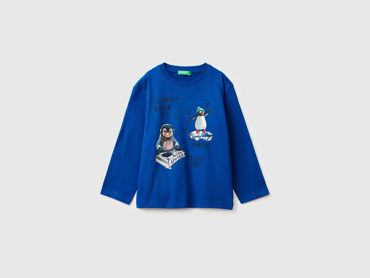 Benetton_Bright Blue_T-Shirt with Print on Front and Back_3ATNG10KV_19R_01