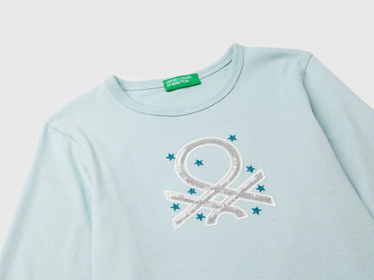 Benetton_Aqua_T-Shirt with Print and Sequins_3ATNG10KZ_17H_03