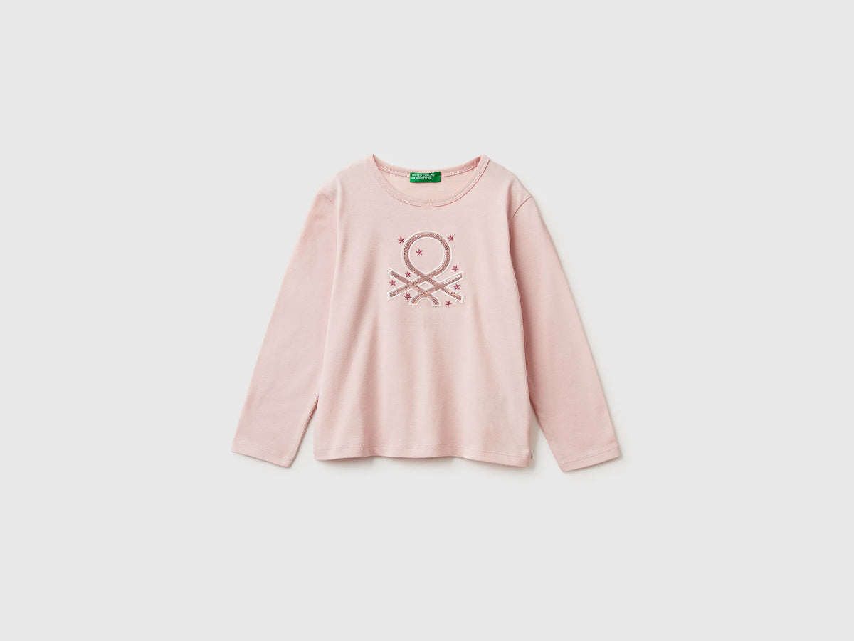 Benetton_Soft Pink_T-Shirt with Print and Sequins_3ATNG10KZ_3V5_01
