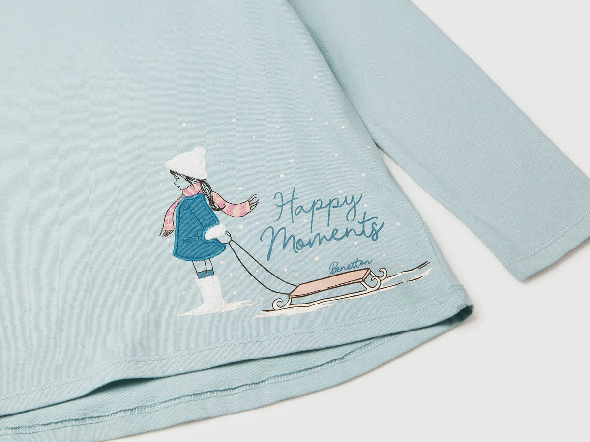 Benetton_Aqua_T-Shirt with Print and Embroidery_3ATNG10L8_17H_03
