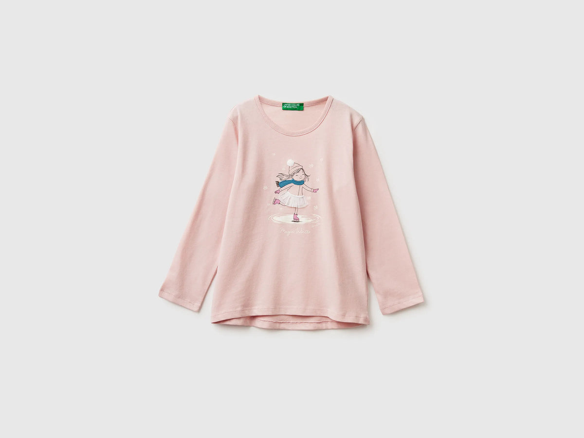 Benetton_Pink_T-Shirt with Print and Embroidery_3ATNG10L8_3V5_01